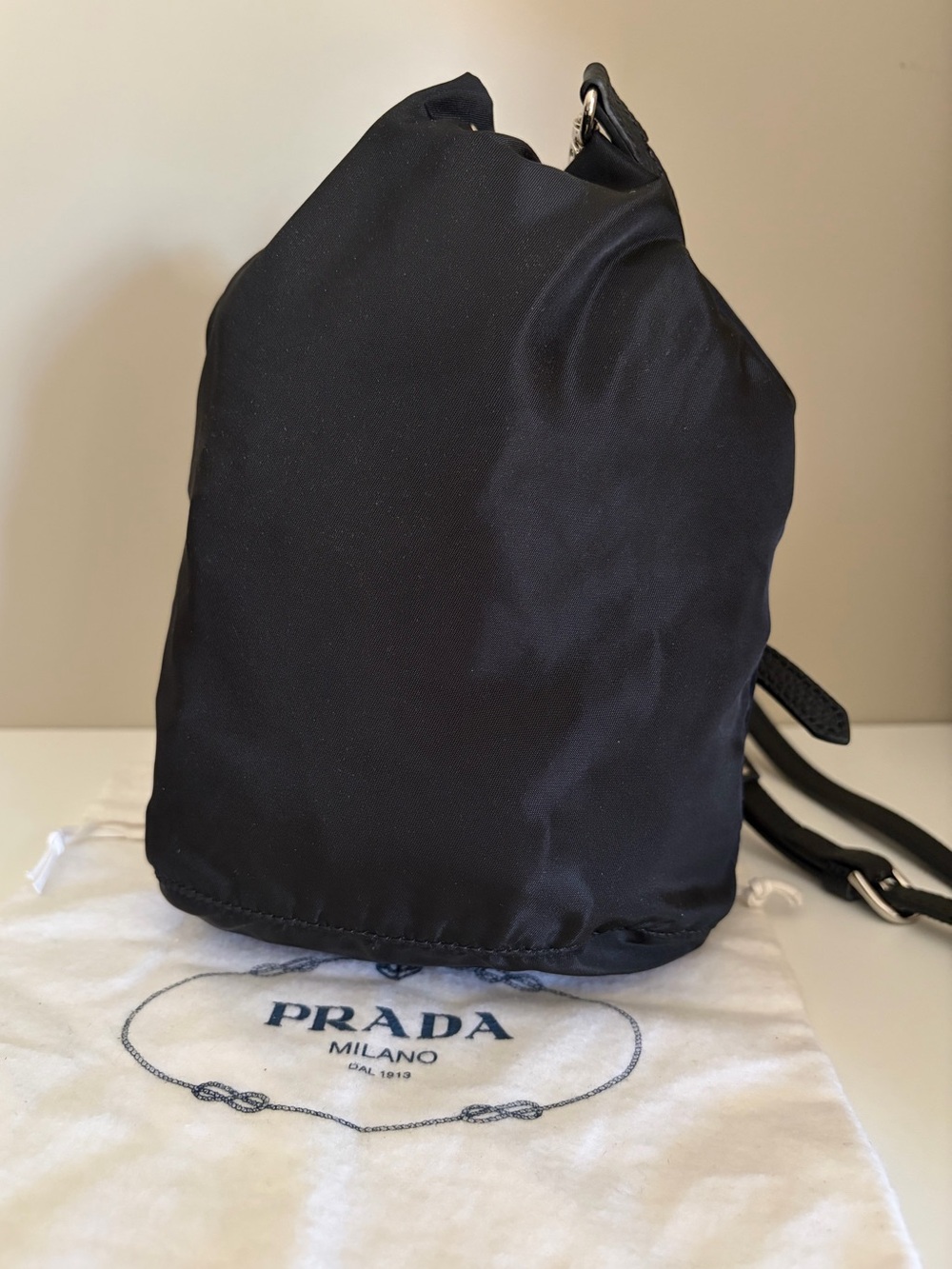 Vintage PRADA Black Nylon Pouch Drawstring Crossbody Bag - Picture 4 of 11